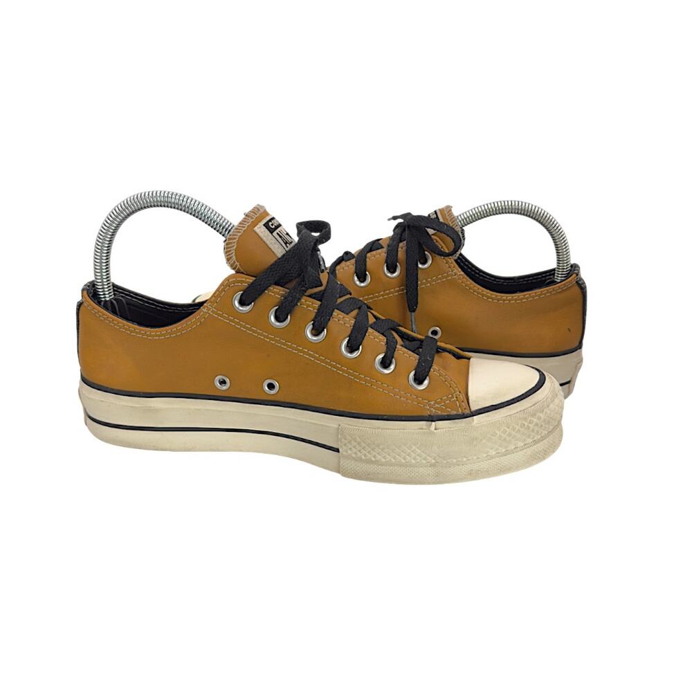 Converse Chuck Taylor All Star Low Brown Leather Black Trim Sneakers Men’s 9 - Picture 2 of 12